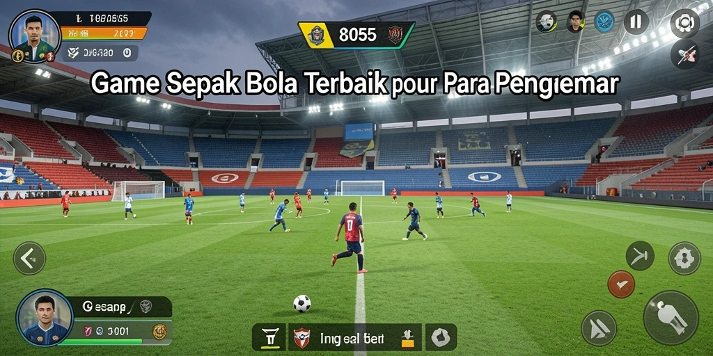 Screenshot gameplay 8055 menunjukkan aksi menegangkan dalam permainan sepak bola.